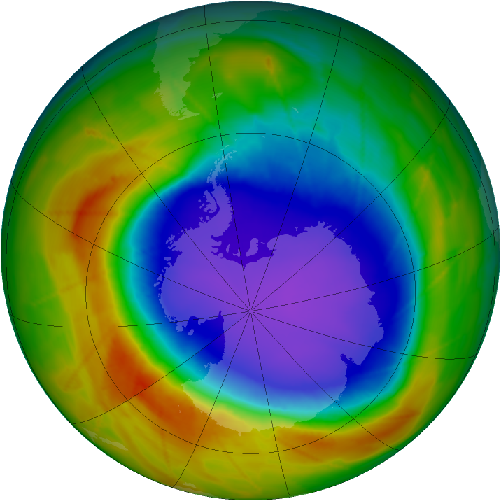 Antarctic ozone map for 07 October 2009